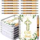 Resurhang 12 Sets 24 Pcs First Communion Notebook Christian Gifts 5.5 x 4.3'' God Bless Spiral Notebook Ballpoint Pens for First Holy Communion Religious Souvenir Baptism Church Accessories