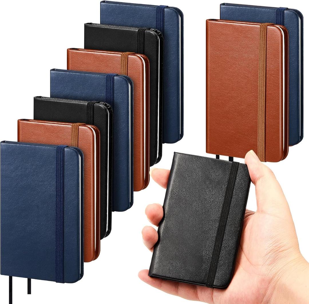 10 Pcs Hardcover Leather Pocket Notebook 4 x 2.5 Inch Small Notebook 50 Sheets Hardcover Mini Notepad Tiny Lined Journal for Office Home School Writing Supplies (Black,Brown,Blue)