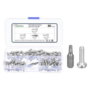 METALLIXITY Pan Head Torx Security Screw Bolts (M4-0.7x16mm) 80pcs, Button Torx Head Machine Screw 304 Stainless Steel with One Bit - for Furniture Woodworking Project, Silver Tone