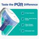 PUR Plus 11-Cup Water Pitcher, 1 Lead-Reducing Filter, Cleaner, Great-tasting Water, Dishwasher Safe, Powerful Filtration, Filter Change Light Indicator, LockFit Cap Design - White