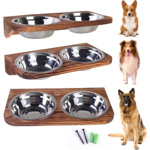 Elevated Dog Bowl Stand Mounted Elevated Pet Feeder Includes 2 Stainless Steel, Adjustable Dog Bowls for Medium-Large Dogs 44 Oz