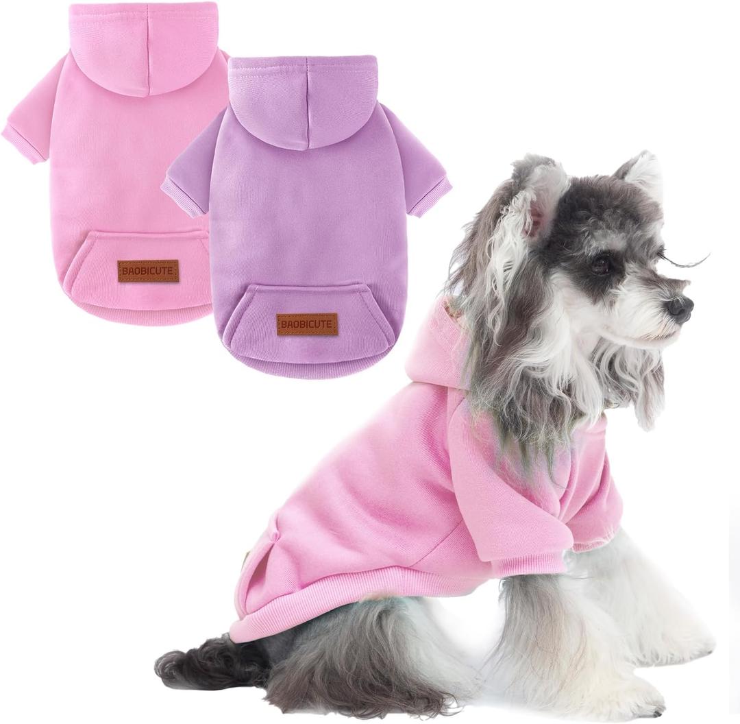 2 Pack Dog Hoodie Warm Hood Dog Sweater Cold Weather Small Dogs Sweatshirt Comfort Pet Clothes for Small Medium Dogs with Pockets Cats Chihuahua Clothes for Male Female Girl Boy Sporty Daily Wear (M (Back: 11.4",Chest: 16.9", 5.8-8.8 lbs ), Pink+Purple)