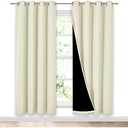 NICETOWN Living Room Completely Shaded Draperies, Privacy Protection & Noise Reducing Ring Top Drapes, Black Lined Insulated Window Treatment Curtain Panels (Beige, 2 Pieces, W52" x L72")