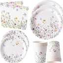96PCS Wildflower Paper Plates and Napkins for Tea Party Decorations, Disposable plates for Bridal Shower, Garden Party, Wedding, Mother's Day Afternoon Tea Party