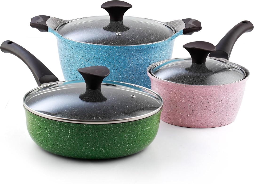 Cook N Home 6-Piece Nonstick Ceramic Coating Cookware Set, Multicolor