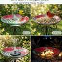 Large Glass Bird Bath with Metal Stand, Hummingbird