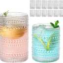 ZMOWIPDL Vintage Glassware Drinking Glasses Set of 12,Clear 12oz & 15oz Hobnail Glass Cups,Embossed Water Tumbler,for Beer,Cocktail,Whiskey,Juice and Various Mixed Drinks 1 Cleaning Brush