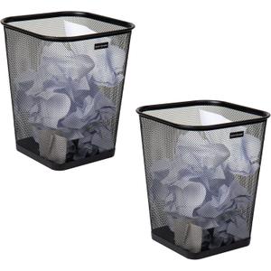 Mind Reader Mesh Trash Can, Waste Paper Basket, Square, Office, Metal Mesh, 9.75"L x 9.75"W x 12.25"H, Set of 2, Black