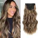 Fliace Highlight balayage dark brown Hairpieces, Natural & Blends Well Synthetic Clip in Hair Extensions (16inch, 6pcs, Chocolate Brown & Honey Blonde)