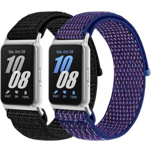 2PCS Nylon Watch Band Compatible with Samsung Galaxy Fit 3, Soft Breathable Adjustable Sport Nylon Loop Replacement Wristbands for Galaxy Fit3 SM-R390 Watch for Women Men