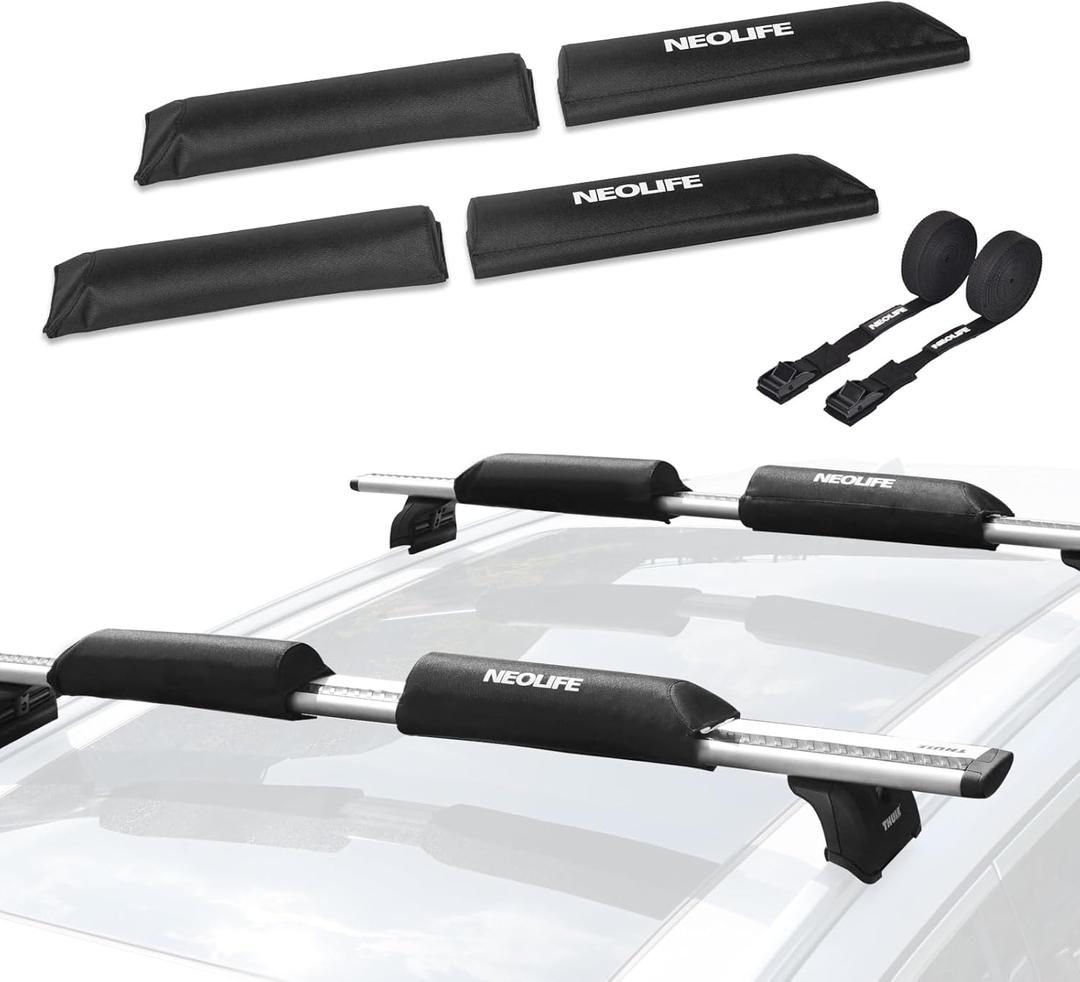 Soft Roof Rack Pads with Two 15 Ft Tie Down Straps for Surfboard, SUP Paddleboard, Snowboard, 28/34inch (Pair) (Black)