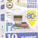 10 Pack Jumbo Vacuum Storage Bags with Hand Pump, 80% Storage Space Saving, Sturdy Leak-Free Space Saver Vacuum Seal Bags for Clothing, Vacuum Compression Bags for Travel Lugggage Blankets Comforters