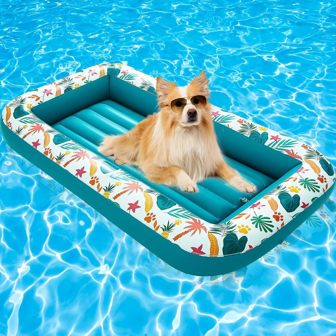 BINGPET Inflatable Dog Floating Raft for Summer Pool, Durable and Foldable Pet Pool Rafts & Inflatable Ride-ons, with Cute Footprint and Bone Patterns, Hold Up to 100 pounds (Hawaii)