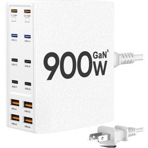USB Charging Station (900W),12-Port USB C Charger Block with Dual 100W PD USB-C Fast Charging Station Hub for MacBook Pro/Air/All iPad Phone 17/16 15/14/13/Pro Max/Samsung Galaxy Note(White)