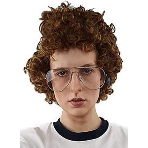 ALLAURA Compatible with Napoleon Dynamite Wig  Pedro Costume Set with Glasses & Brown Afro Nerd Hair for Adults  Funny 80s Halloween Outfit, Retro Cosplay, Movie-Inspired Party or Couples Costume