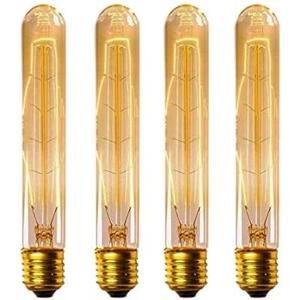 CTKcom T9/T185 40W Vintage Edison Light Bulbs E26 E27 Base(4 Pack)- Tubular Bulb Nostalgic Tungsten Filament Antique Incandescent Bulb Golden Tinted Glass for Industrial Wall Sconces Pendant Lighting