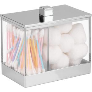 iDesign Clarity Metal Divided Canister with Lid for Bathroom, Kitchen, Countertop, Desk, and Vanity Organization and Storage, 5" x 3" x 4", Clear and Chrome