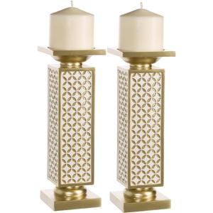Creative Scents Schonwerk Diamond Lattice Pillar Candle Holders, Set of 2 Centerpiece Table Decorations Home Decor for Dining/Living Room