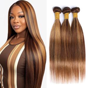Color P4/27 Highlight Blonde Bundles Human Hair Straight Brazilian Virgin Straight Hair 2 Tone Brown and Honey Blonde Wet and Wavy Brown (22 24 26 Inch)