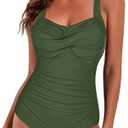Women's Swimsuit One Piece Tummy Control Bathing Suit Ruched Vintage Push Up Swimwear, XXL, Green