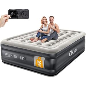 OhGeni Queen Air Mattress with Built in Pump, Inflatable Blow Up Mattress 18 Raised Comfort,Upgraded Surface Portable Mattress, Air Bed for Camping, Home and Guest, Colchone Inflable, 650 lbs Max (Black)