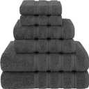 American Soft Linen Luxury 6 Piece Towel Set, 2 Bath Towels 2 Hand Towel 2 Washcloths, 600 GSM 100% Cotton Turkish Towels for Bathroom, Dark Gray Towel Sets