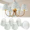 VIHOSE 6 Pcs Pleated Chandelier Lamp Shades 3" Top x 5.5" Bottom x 4.7" Slant Small Lampshades Clip on Bulb Classic Pleated Style Bulb Covers for Wall Sconces Pendant Lighting(Green Floral)