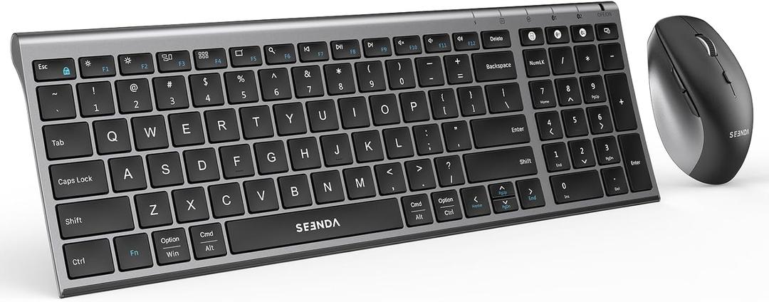 seenda Wireless Bluetooth Keyboard and Mouse Combo, COE401 Rechargeable Slim Keyboard Mouse, 3 Multi-Device Connection, Compact Quiet Set Compatible for Mac/Windows Laptop MacBook iPad, Black Gray