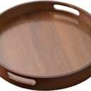 Rustic Wood Serving Tray with Handles - 11.8" Round, Decorative Tray for Kitchen Living Room Coffee Table Candle Display Breakfast in Bed, Multi-Functional Food & Beverage Wooden Tray, Farmhouse Style