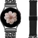 Braided Magnetic Band Compatible with Samsung Galaxy Watch 8 7 6 5 4 FE 40mm 44mm/8 6 Classic/5 Pro/4 Classic/3 41mm/Active 2 Women Men, 20mm Celtic Stretchy Elastic Dressy Nylon Strap, No for Ultra (Black/Black)