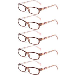 Kerecsen Reading Glasses 5 Pairs Fashion Ladies Readers Spring Hinge with Pattern Print Eyeglasses for Women (5 Pack Brown, 2.75)