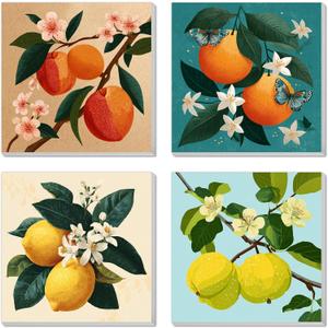 4 Pack Framed Paint By Numbers Kit for Adults Beginner Fruit Adult Paint By Number Kits on Canvas Green Plant Painting By Numbers for Adults with Frame Diy Painting Kits for Home Wall Art 8x8 Inch