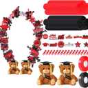 82 Pcs 2025 Graduation Candy Leis Making Kit DIY Netting Tubing Stuffed Plush Bear Ribbon Grad Glitter Card Candy Lei for Graduation Congrats Party Supplies(Black, Red)