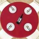 LUSHVIDA Round Waterproof Table Cover Elastic Vinyl Fitted Tablecloth Elastic Edged Plastic Table Cloth for Christmas (Red, Best for Up to 36"-44" Round)