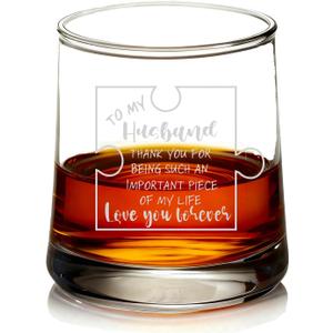 JERIO Husband Whiskey Glass,Christmas Gift for Husband, Anniversary or Birthday Gift for Him from Wife,Romantic Husband Gifts Idea,Funny Bourbon & Whiskey 9.5 Oz Gifts for Men