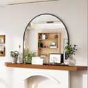VooBang Wide Arched Wall Mirror, 31 x 32 inch Arch Bathroom Mirror, Wall Mounted Vanity Mirror with Arch Metal Frame, Modern Bathroom Vanity Mirror for Bedroom, Living Room, Hanging or Leaning, Black