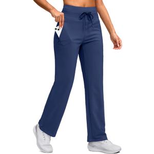 SANTINY Women's Fleece Lined Pants 29" Winter Warm Sweatpants Water Resistant Snow Ski Hiking Pants with Zipper Pockets (Medium, Deep Blue)