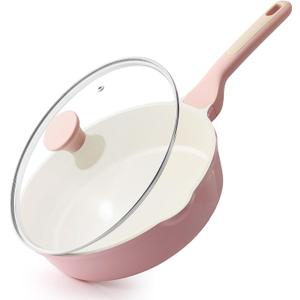 SENSARTE Nonstick Ceramic Skillet with Lid 10-inch, 3.5QT Non Toxic Deep Frying Pan, Saute Pan with Lid, Stay-cool Handle, Healthy Cooking Pot, Induction Compatible, Pink