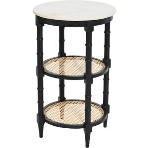 Creative Co-Op Mango Wood and Woven Cane Side End Table, Black