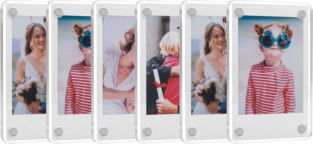 6 Pack- Acrylic Fridge Magnetic Frame, Acrylic Photo Picture Frames,Double Sided Photo Refrigerator Magnet Picture Frame for Fujifilm Instax Mini,Clear Picture Display Frame,2.36 x 3.54 Inch