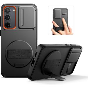 SURITCH for Samsung Galaxy S23+ Plus Case with 360° Rotatable Hand Strap Phone Grip & Invisible Kickstand & Slide Camera Cover, Rugged Shockproof Protective Cover for S23+ -Black