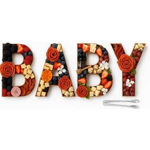 Large Baby Charcuterie Board Letters with Food Tongs for Baby Shower Decorations Gender Reveal Decorations Fillable Letters Girl Baby Shower and Boy Baby Shower Decorations