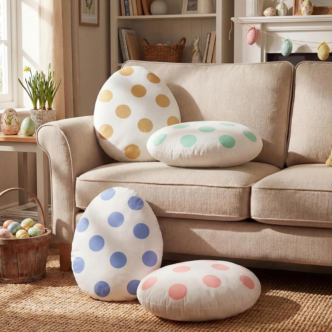 Novabright 4 Pcs Easter Pillows Plush Egg Floor Pillows Seating Cushions Decor Spring Easter Parties Decoration for Birthday Bedroom Home Bed Living Room Sofa Couch Gift Supplies
