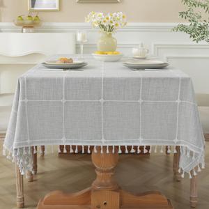 Laolitou Waterproof Tablecloth Burlap Linen with Tassel - Heavy Duty Fabric Wrinkle Free Rectangle Table Cloth for Tables Rustic Tablecloths Outdoor for Party Kitchen 55x102" Grey
