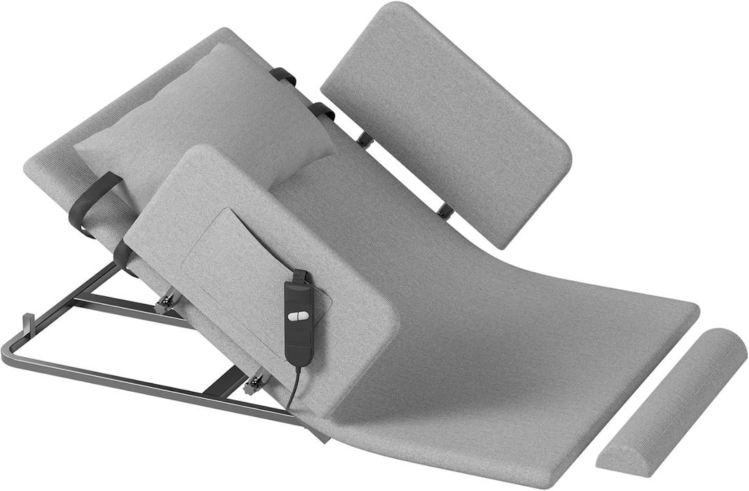 Electric Lifting Backrest for Bed, 2-80 Adjustable Power Lifting Backrest with Remote Control, Assist Elderly to Get Out of Bed Easily, with Armrest & Footrest, Support 330lbs, Grey (46.3 X 33.46)