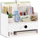 white Wood Desk Organizer and Accessories with Drawer, Bill Mail Organizer and File Mail Holder for Office Supplies, Desk Accessories & Workspace Organizers for Desk Organization