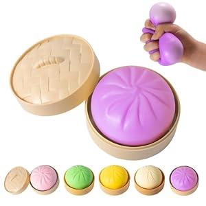 Dumpling Squishy Toy, Dumpling Squishy with Steamer, Soft Slow Rebound Squishy Dumpling Toy, Sensory Fidget Stress Ball for Kids & Adults, Easter Basket Stuffers