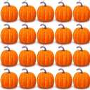 Liliful 20 Pcs 4.7 x 5.2'' Foam Artificial Pumpkins Plastic Fake Pumpkins for Decorating Fall Harvest Simulation Decorations for Halloween Thanksgiving Fall Party Home Kitchen Decor (Orange)