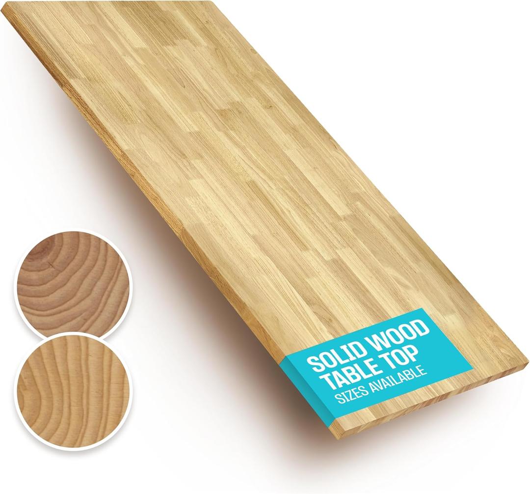 Solid Wood Desk Table Top  Pre-Finished 1.2 Thick Tabletop - Universal Fit for Standing Desks, Countertops & Workstations (55" x 30", Rubberwood)