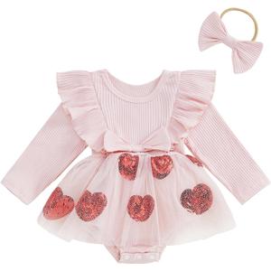 Baby Girl Tulle Romper Dress Bodysuit Tutu Skirt Infant Cake Smash Outfits with Headband (US, Age, 12 Months, 18 Months, Pink Long Sleeve)